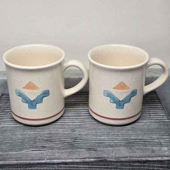 VTG Pfaltzgraff Saratoga Aztec Southwestern Speckled Stoneware Mugs, Set 4, RARE - Picture 3 of 16